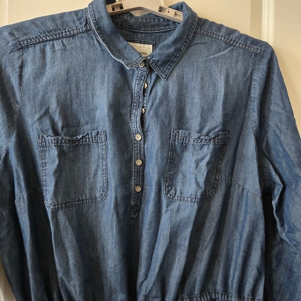 Sonoma Women Dress Chambray Drawstring Waist Cotton Lyocell Casual Blue 1X - Picture 3 of 7